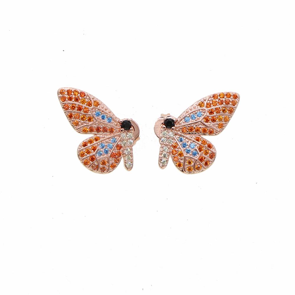Fashion Rose Gold Plated Micro Pave Colorful Cubic Zirconia butterfly Stud Earring for Women Jewelry