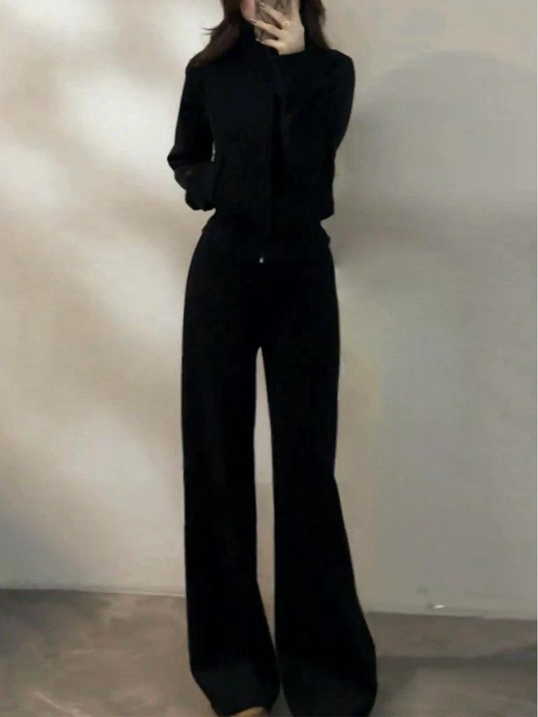 Korean Hot Girl Spring 2026 Slimming Hoodie & Floor-Length Pants Set for Women