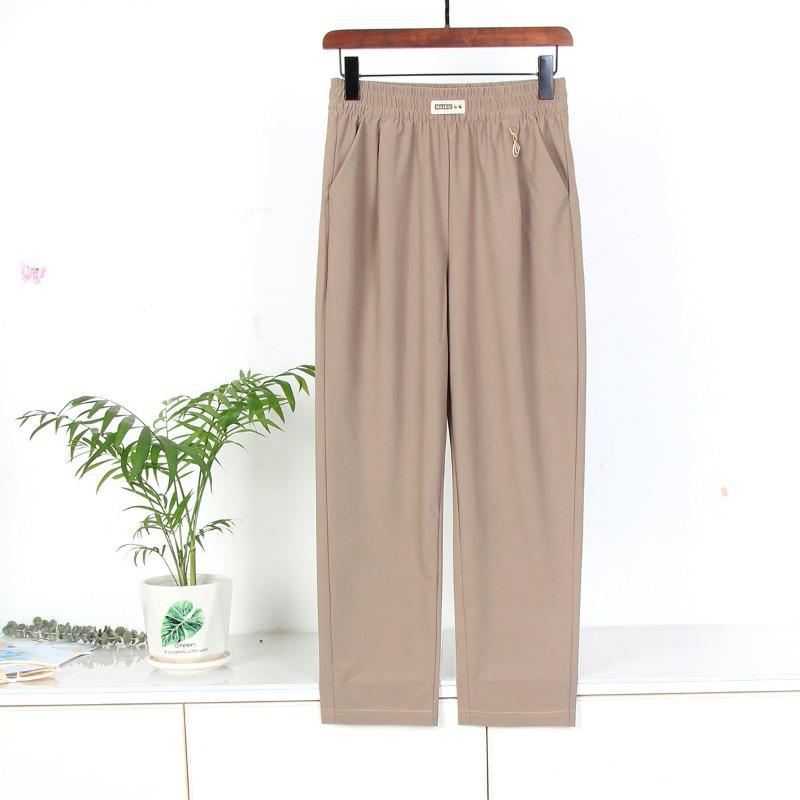 Summer New Thin Ice Silk Mother Cool High Waist Thin Elastic Casual Women's Pants Nine Points Loose Harlan Pants