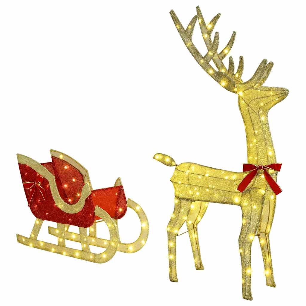 Reindeer Pulled Sled Warm White 151 X 28 X 128.5 Cm Fabric
