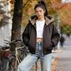Nuova Giacca Trapuntata in Cotone con Cappuccio Reversibile Stampa Leopardo da Donna Invernale Caldo Cappotto alla Moda