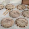 10pcs Round Disposable Dish Vintage Paper Food Tray Imitation Wood Grain Disposable Plate  Picnic