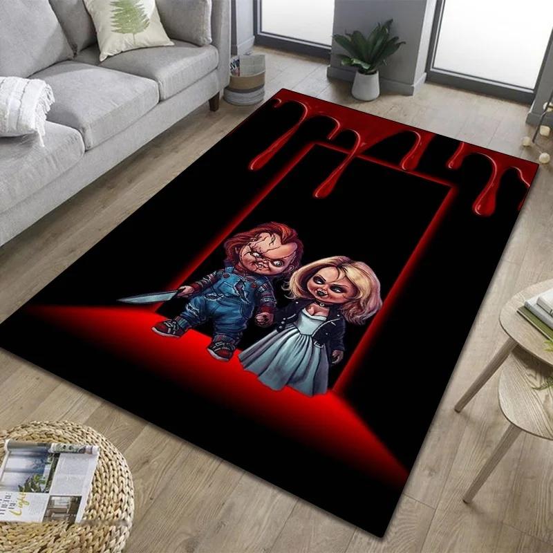 Tappeto Chucky Film Horror 3D Tappetino per Porta Soggiorno Bagno Tappeto per Pavimento Camera da Letto Annabelle Terrore Tappeto Decorativo Regalo di Halloween