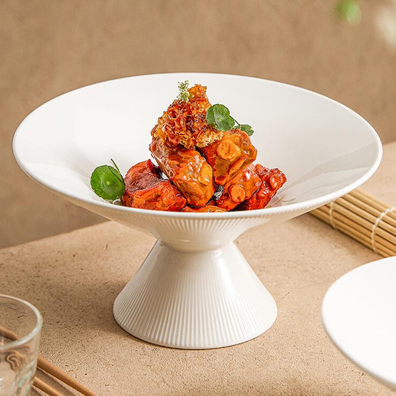Creative Ceramic Plate high foot plate Luxury hotel tray dishes Cold dish plate Festival Fruit Bowl Snack Dessert Bowl tableware