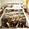 Easter Bunny Theme Soft Blanket Personalized Custom Name Text Print Warm Blanket Home Sofa Bedroom Decor