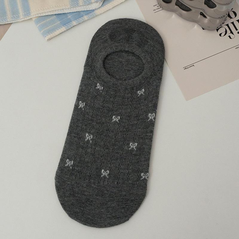 Women's Spring/Summer Mesh Bow Invisible Boat Socks - Korean Style, Thin & Boneless