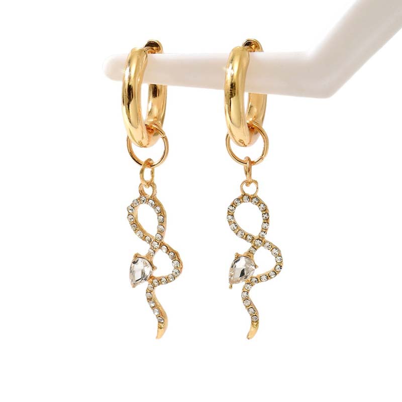 Fashion Gold Color Snake Shape Pendant Earrings For Women Exquisite Crystal Long Twisted Dangle Earrings Jewelry Gift