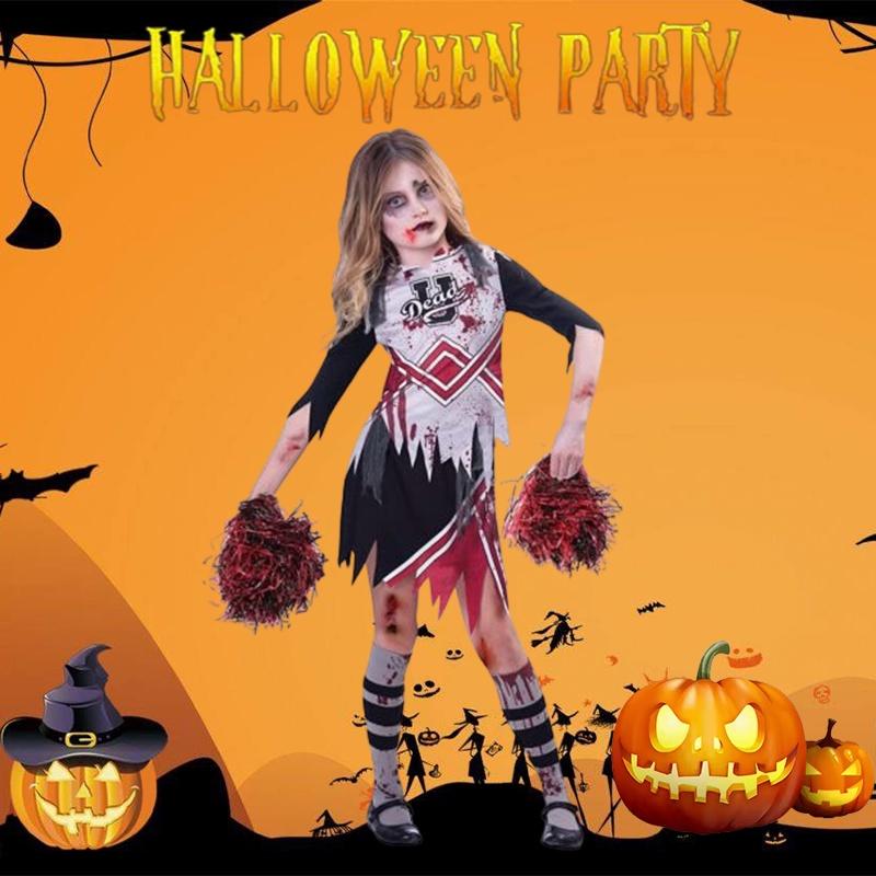 Girls Zombie Halloween Cheerleader Cosplay Costume Dress Carnival Outfit Party