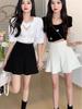 2026 Summer High Waist Black A-line Skirt with Ruffles - Slimming Academy Style for Petite Women