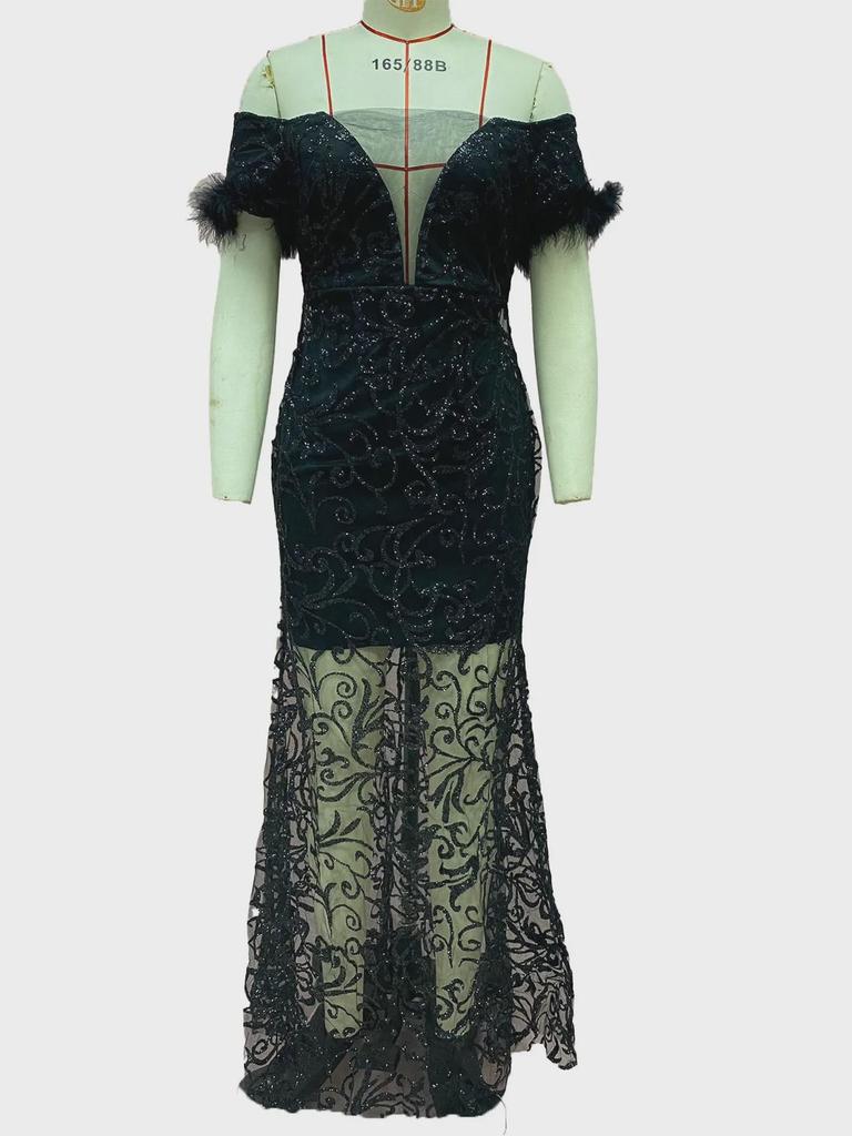 Europäisches und amerikanisches Damen-Abendkleid mit Pailletten und einer Schulter, schlankes Meerjungfrau-Muster, 2025