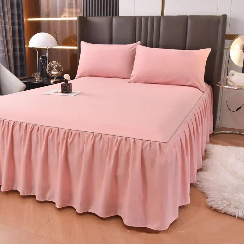 Solid Color Bed Skirt Single Bed Cover Non-slip Mattress Protector 1.2/1.5/1.8M  (Without Pillowcase)