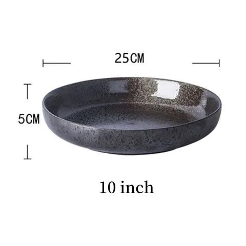 Multifunction Black Circle Dinner Plate Creative Salad Bowl Ceramic Dessert Tray Steak Pasta Dish Dinnerware Microwave Safe