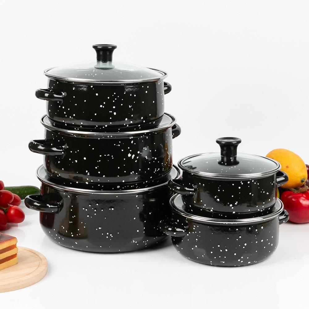 5Pcs/set Single Saucepan Stockpot Enamel Cooking Stock Pot with Lid Kitchen Cooking Cookware Saucepan with Handle Kitchen Stockpot
