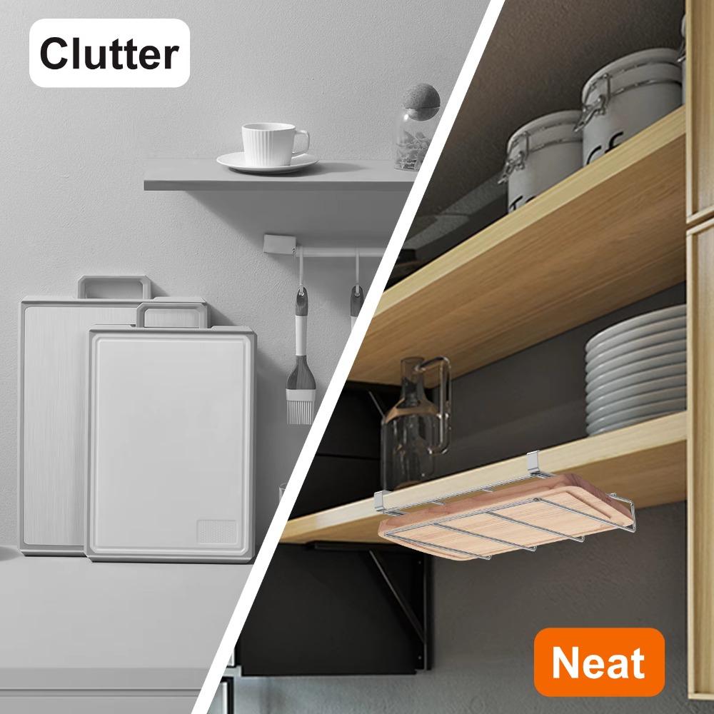Non-punching Cutting Board Hanging Rack Under Cabinet Storage Shelf  Kitchen Placement Storage Rack