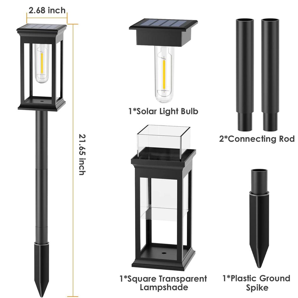 Set of 6 Solar Street Lights, IP65 Waterproof, Solar Landscape Lights for Outdoor Decoration, Solar Garden Lights with Auto OnOff Function, Ideal for