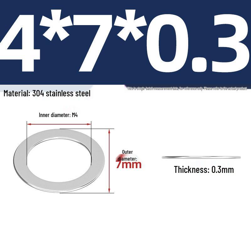 304 Stainless Steel Ultra-Thin Flat Washers - Available in Thickness: 0.1mm, 0.2mm, 0.3mm, 0.5mm