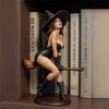 Miniature Sexy Witch Statue Gothic Style Magic Broomstick Figurine  Living Room Decor