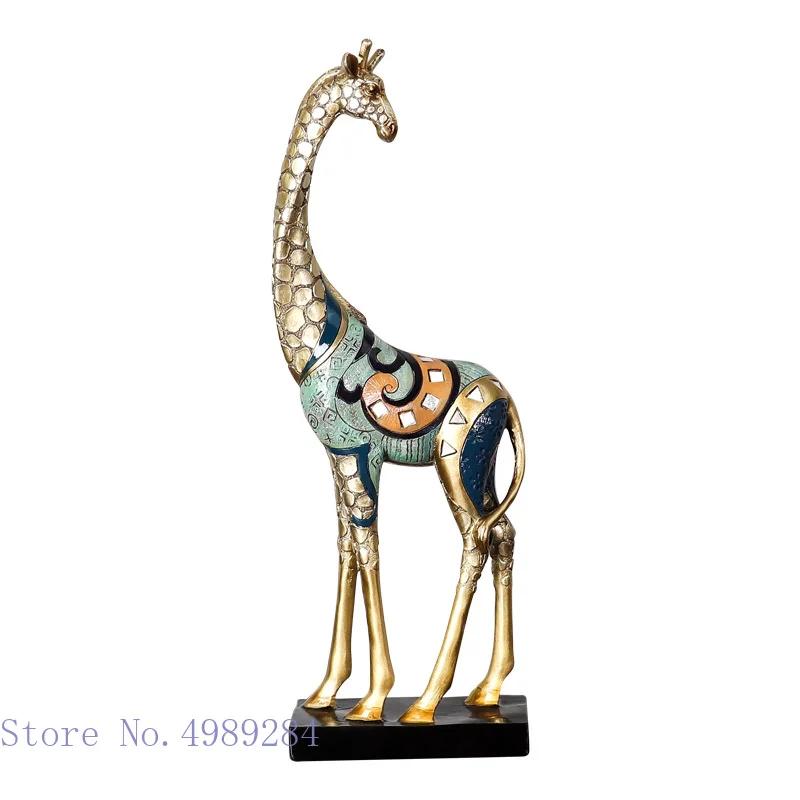 Scultura di Animale Simulato Giraffa Madre e Figlio Statua di Animale Dipinta Decorazione Moderna per la Casa Ornamenti Artigianali Dorati