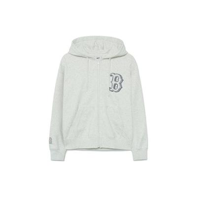 MLB Basic Mega Boston Red Sox Letter Loose Zipper Cardigan Drop Shoulder Loose Hoodie Men Hoodies Gray 3ATRB0334-43MGL