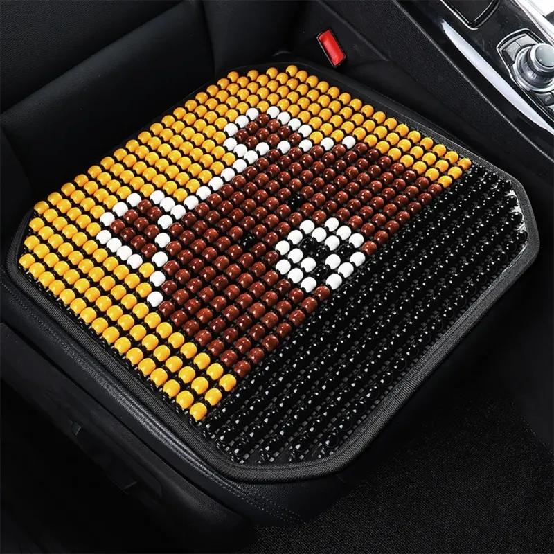 Adorable Cartoon Natural Wooden Bead Car Seat Cushion – Handmade, Breathable & All-Season Comfort