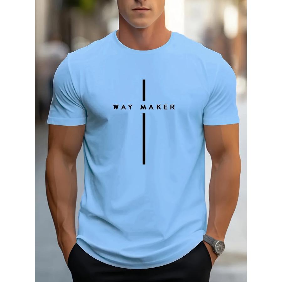 cotton Men's 100% Cotton Summer Loose Size Fashionable WAY MAKER Print Slim Fit Casual Sports Round Neck Short Sleeved T-shirt Top