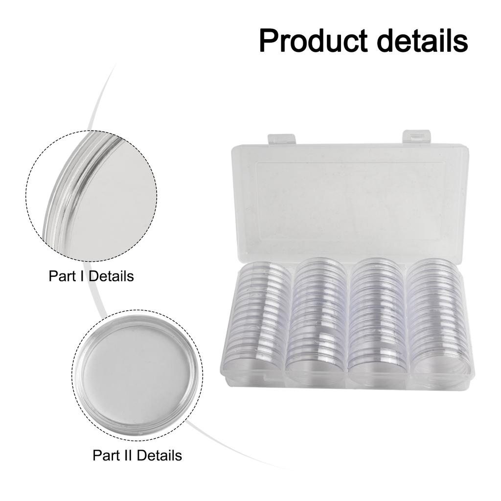 60Pcs Protective Coin Capsules with Storage Organizer Box for 41mm Diameter Suitable Holder for Medal and Silver