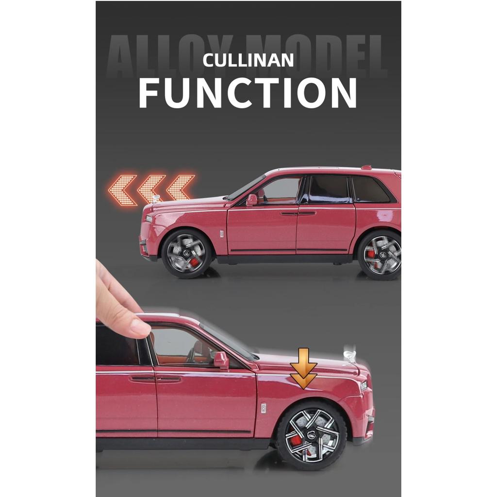 1/24 Rolls Royce Cullinan SUV Alloy Diecast Model Metal Vehicle Ornament Front Wheel Steering Pull Back Toy Trendy Gift for Boys