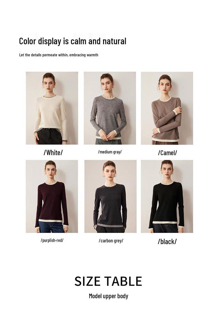 Women's Round Neck 100% Fine Wool Knit Top - Loose Slimming Fit
