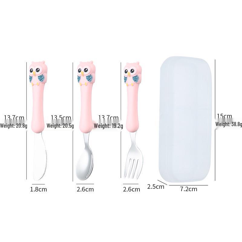 304 Stainless Steel Children's Owl Cutlery Set – Knife, Fork, Spoon for Baby Feeding