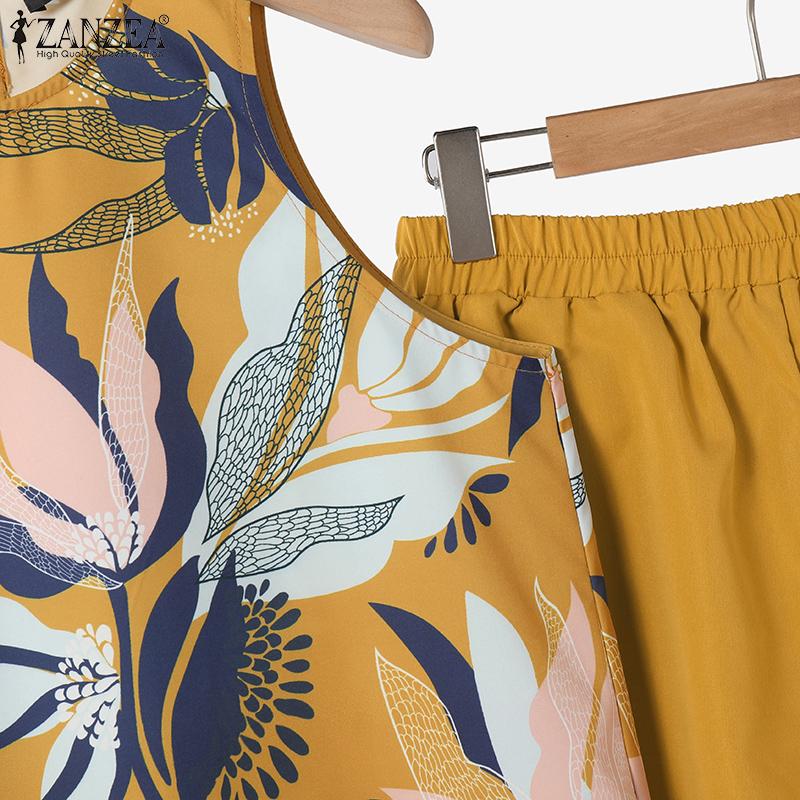 ZANZEA Damen Print Tanktops und Shorts Lässige zweiteilige Sets