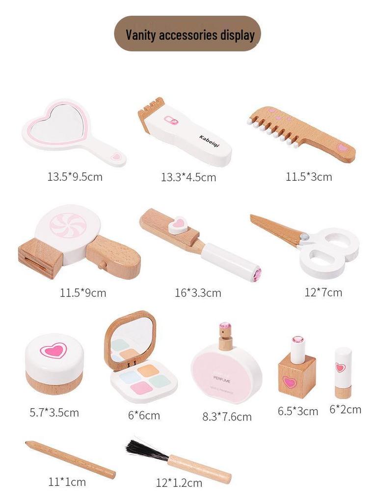 Children's Princess Makeup Table Set: Wooden Pretend Play Toy for Girls