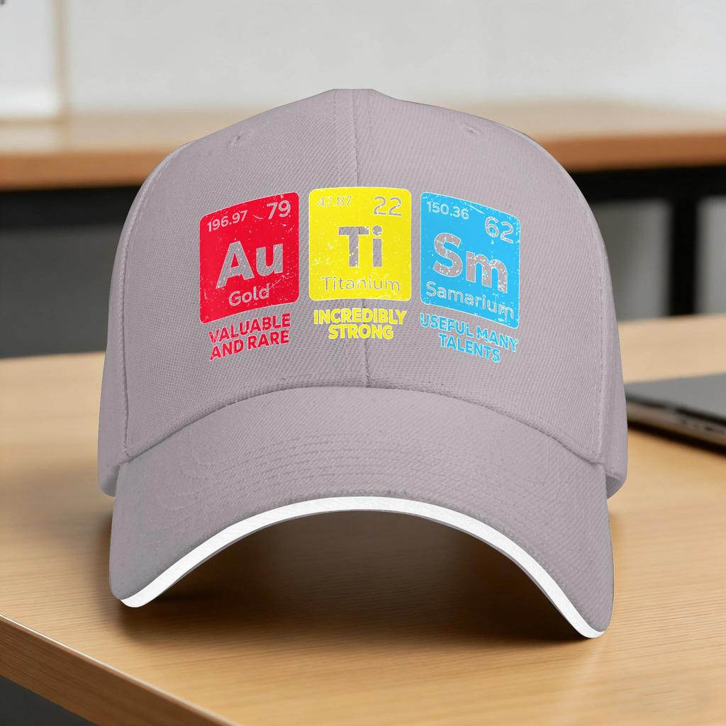 Spring Autism Awareness Autism Periodic Table Baseball Cap Outdoor Gym Trendy Sun Trucker Hat Unisex Women SunProof Snapback Cap
