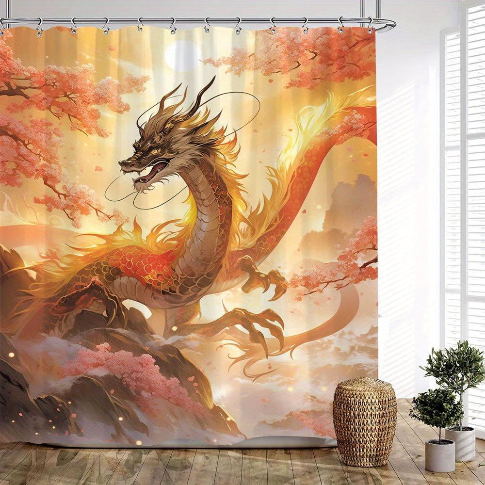 Golden Dragon in Autumn Waterproof Mildew-Resistant Shower Curtain - Mythical Design for a Stunning Bathroom Décor Experience