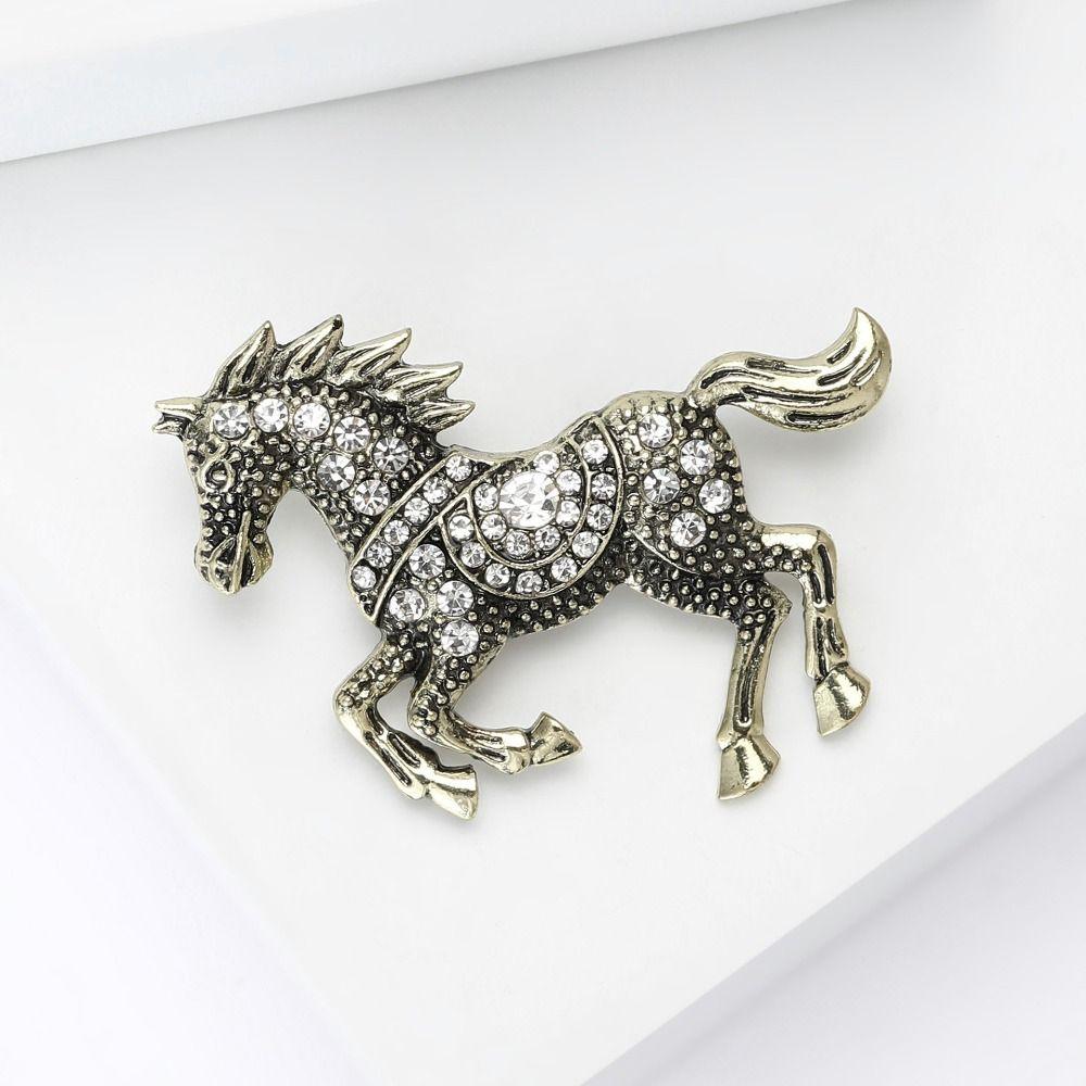 Luxury Zodiac Animal Lapel Pins Classic Metal Badge Pin Rhinestone Horse Brooches  New Year Gifts