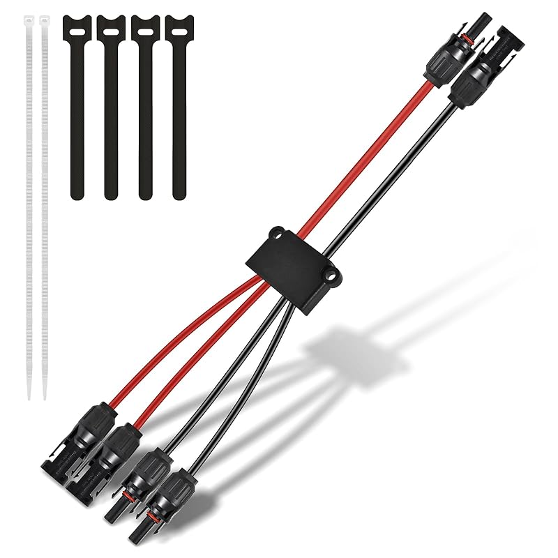 Solar Connectors for 2 Solar Panels,IP68 Waterproof Tool-Free Solar Cable Splitter, MC4 Compatible Connectors 10AWG 4 to 2 Y-Branch Parallel Adapter 2 Solar Panels 1.65FT (FM