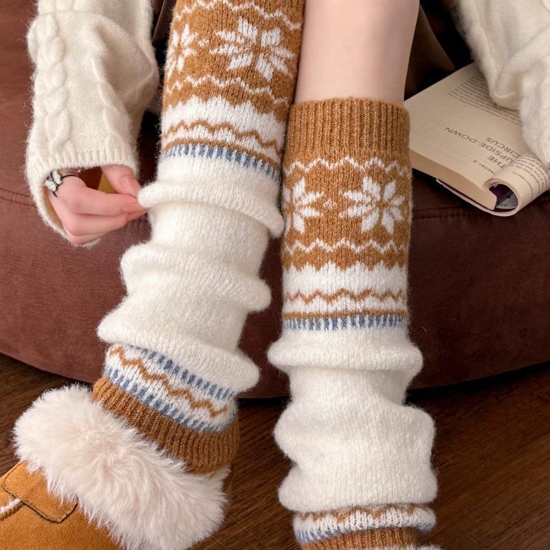 Snow Boots, Vintage Socks, Gray Stacked Socks, Slimming Knitted Socks, Nordic Calf Socks, Leg Covers