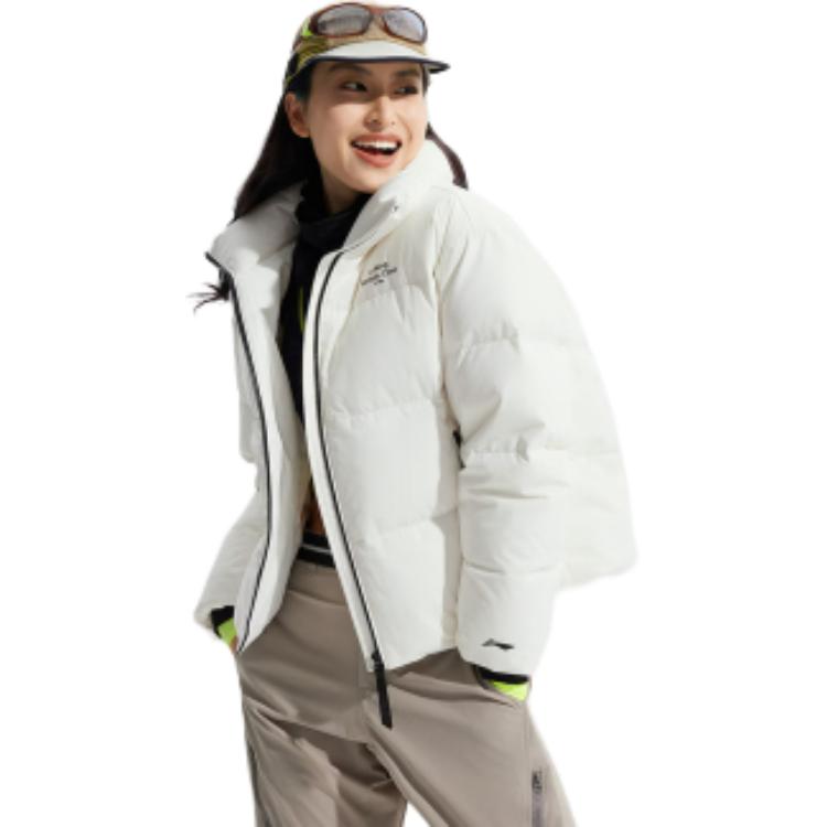 Li-Ning Hot Pot Down Jacket Series Water-Resistant Stand Collar 600 Fill Power Warmth Outdoor Casual Short Winter Down Jacket Women Jacket AYMU254-1