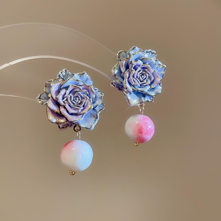 Steel Needle Flower Star Pendant Earrings Sweet Niche Temperament Earrings Exquisite Versatile Fashion High-end Earrings
