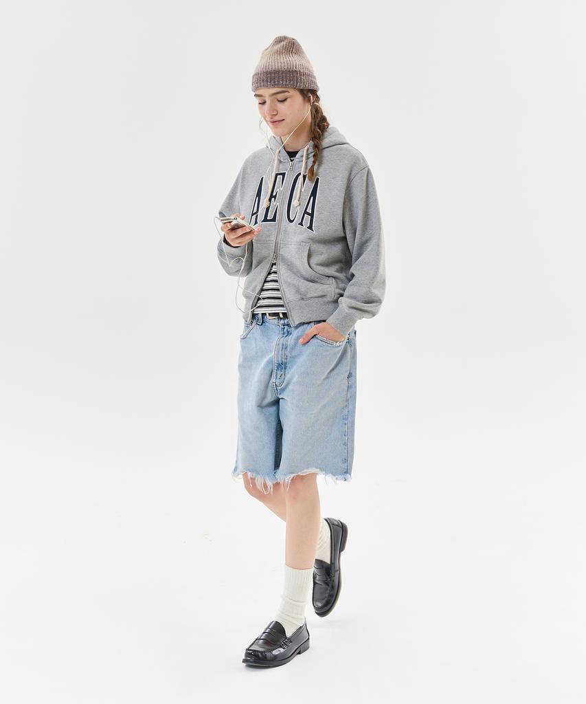 Aeca Aeca Applique Zip Up Hoodie-Grey