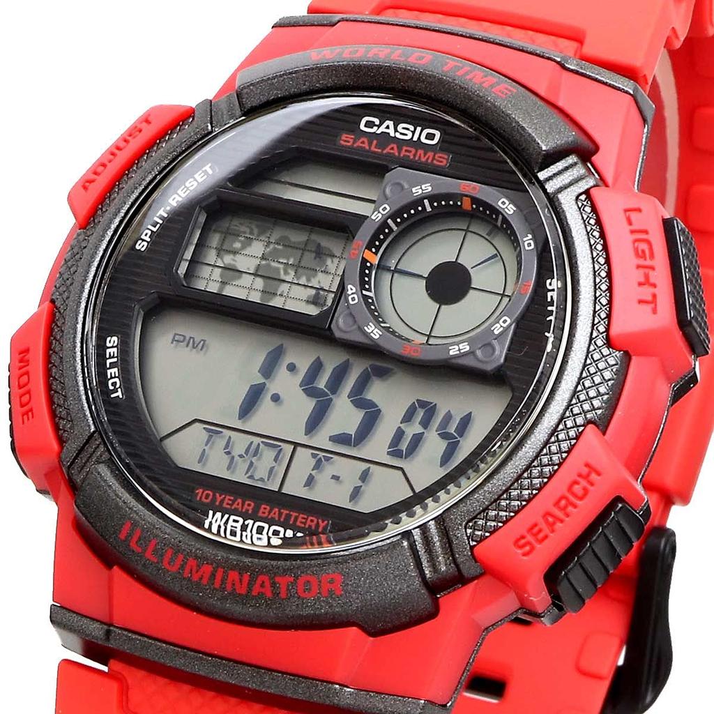 Casio World Time Digital Watch Red Men's AE-1000W-4AV (Overseas Model) [Used]