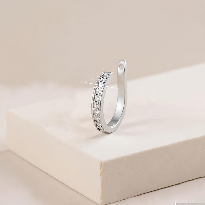 

Роскошные серьги-клипсы в форме буквы С с инкрустацией цирконами из меди для женщин, простые металлические геометрические серьги-обманки, каффы с цирконами медный