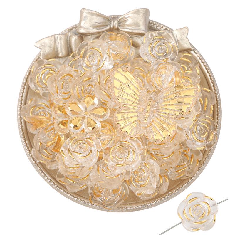 

Акриловый браслет с золотой кромкой, с розовым бантом и бусинами, аксессуары для DIY-подвесок 12-28mm, approx. 1.5mm hole, 20g/bag прозрачный