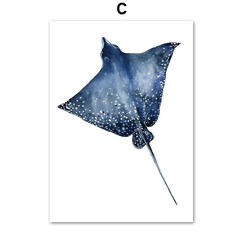 Balena Delfino Granchio Pesce Polpo Cavalluccio Marino Corallo Oceano Poster e Stampe Pittura su Tela Arte da Parete Immagini Camera dei Bambini Decorazione per la Casa