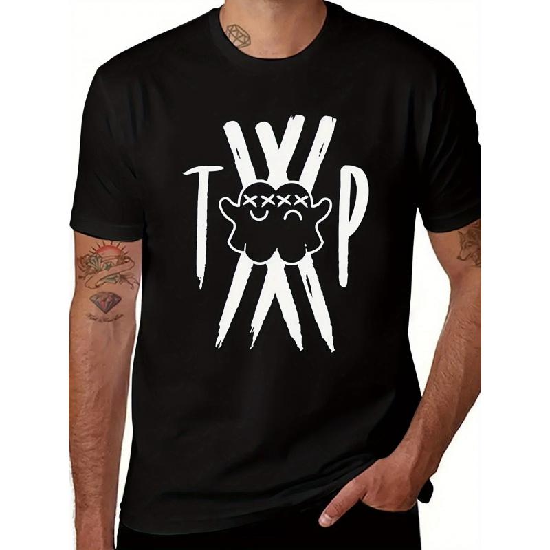 Herren Twin Paranormal Merch Anime T-Shirt Lustig TP Buchstaben Und Charaktere Grafik-T-Shirt, Schwarz Und Retro Popkultur Shirt, Locker Geschnitten Kurzarm,