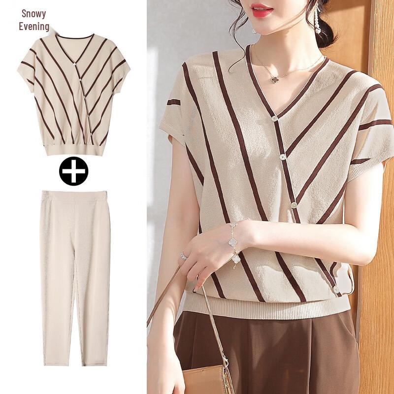 

XUEXI Women s 2025 Chinese Style Knit Short-Sleeve T-Shirt L