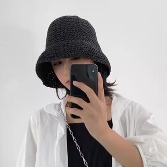 Summer Hat Versatile Solid Color Short Basin Knitted Straw Hat Fashion