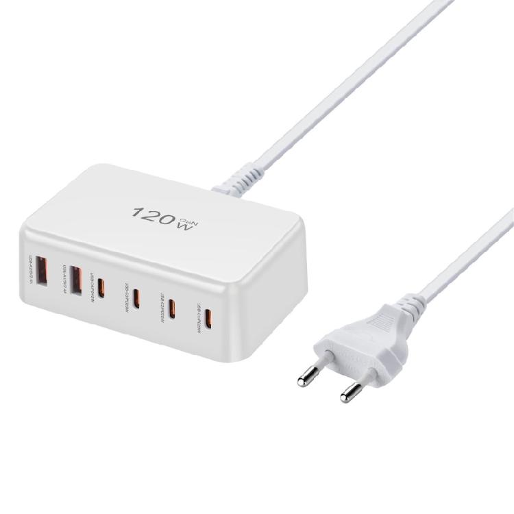 

120W Desktop Charging Station 4USB C 2USB A Port Rapid Charger PD120W Charging Hub for Multiple Electronics ABS Shell белый