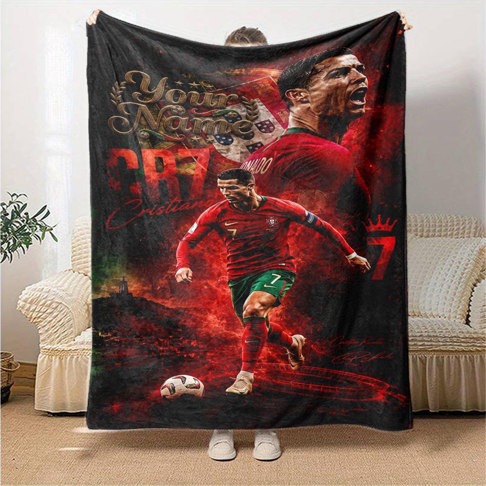 Cristiano Ronaldo (120) Personalized Name Blanket Multi-purpose Customizable Blanket Warmthful Decor Throw For Office Chair Living Room Office Seaside
