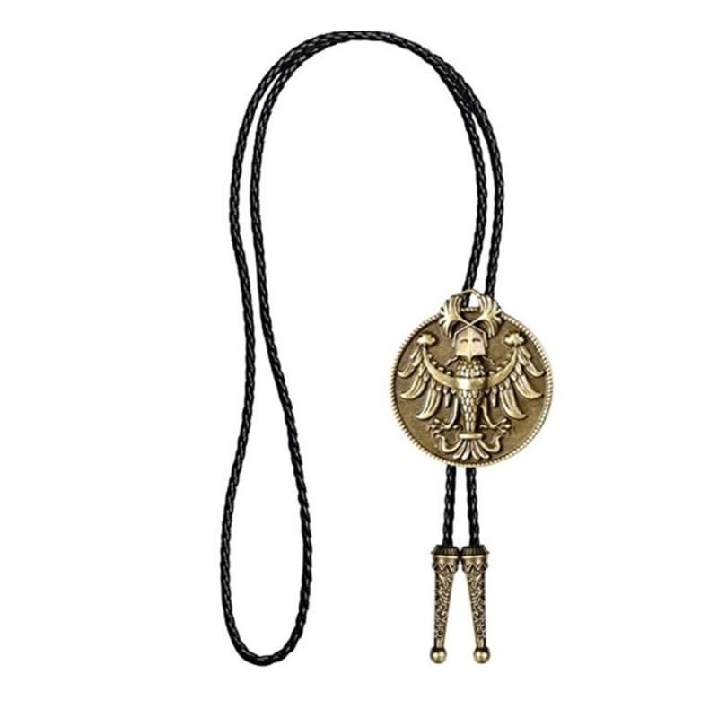Metal Russian Empire Eagle Pendant Cowboy Bolo Tie Western Artificial Leather Rope Necktie Jewelry Shirt Chain Necklace
