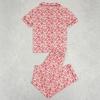 Women’s Plus Size Pajamas Heart Printed Short Sleeves Lapel Button-up Shirts Long Pants 2pcs Sleeping Suits Spring Summer Home Casual Wear